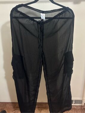 wild fable Sheer Black Wide-Leg Drawstring Pants